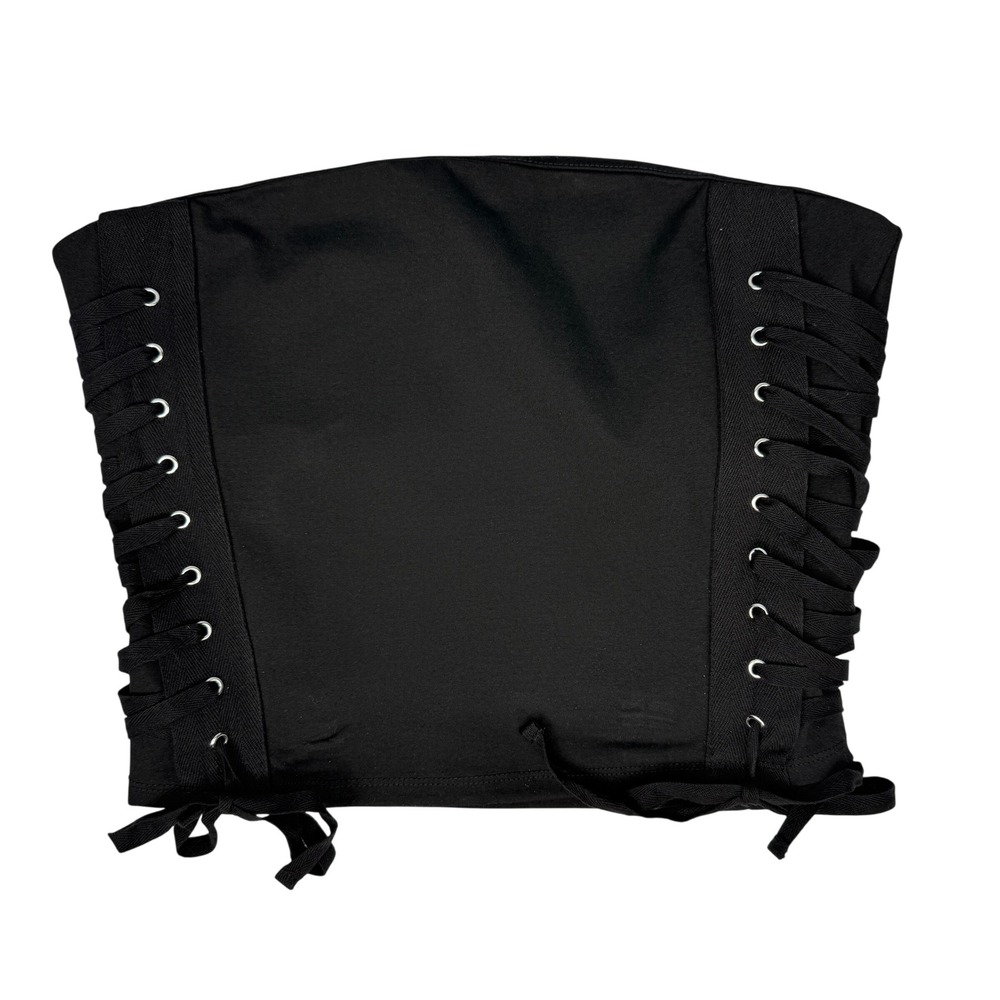 Y2K Self Esteem Tube Top Womens M Black Lace Up Side Corset Style Strapless Goth